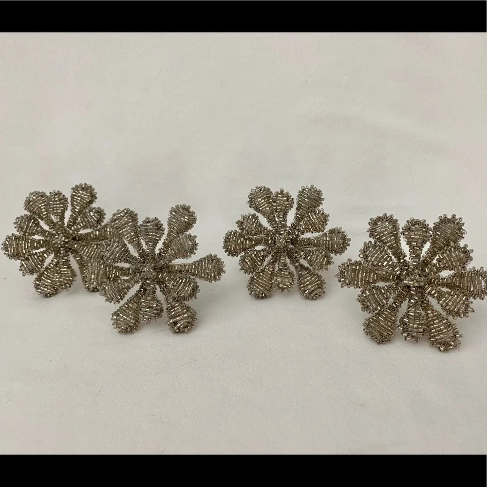 Crate‎ & Barrel Snowflake Napkin Rings ~4